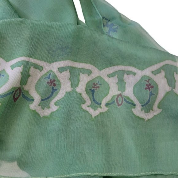 Green Silk Chiffon Handpainted Batik Crinkle Scarf - New - Picture 6 of 6